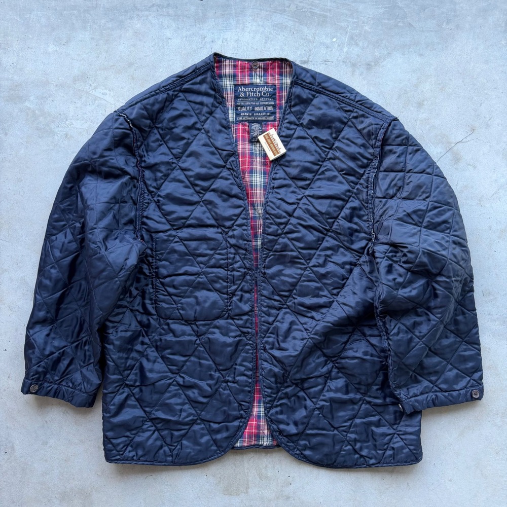 Abercrombie & Fitch Mens Quilted Liner Jacket Navy Blue Plaid Lined XL